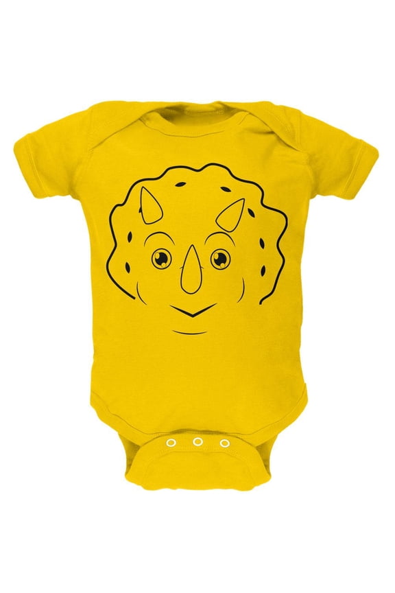 Cute Dino Dinosaur Face Triceratops Soft Baby One Piece Yellow 3-6 M