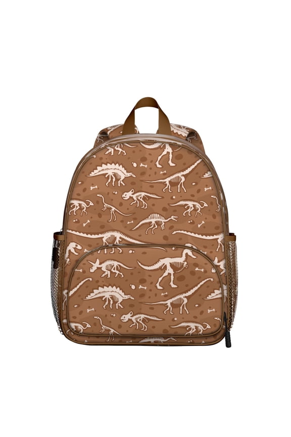 Cute Dino Face Student Backpack – Watercolor Cartoon Dinosaur in Forest Print with Roaring Expression and Planet Abstract Aesthetic