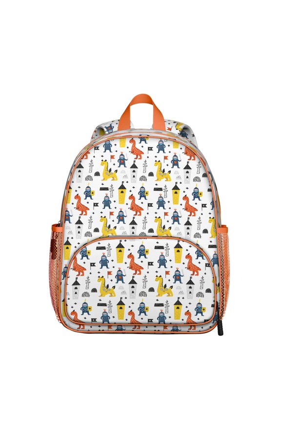 Cute Dino Face Student Backpack – Watercolor Cartoon Dinosaur in Forest Print with Roaring Expression and Planet Abstract Aesthetic