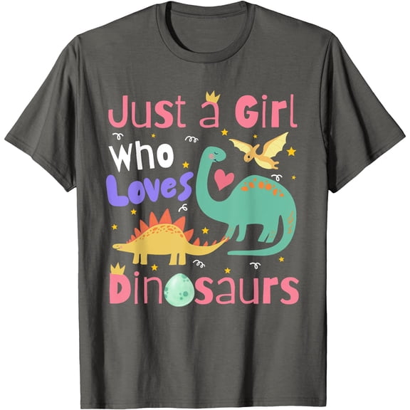 Cute Dino Just a Girl Who Loves Dinosaurs Unisex T-Shirt for Men Women Kids,Charcoal Color,Size YXS