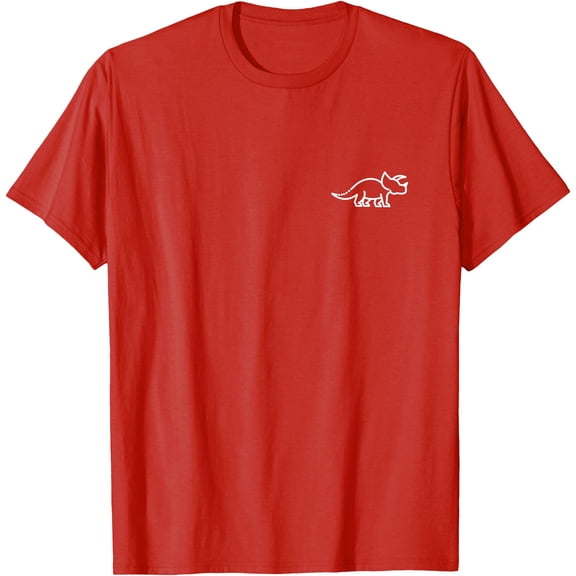 Cute Dino Left Chest Mini Triceratops Dinosaur Minimalist Badge Unisex T-Shirt for Men Women Kids,Red Color,Size 2T
