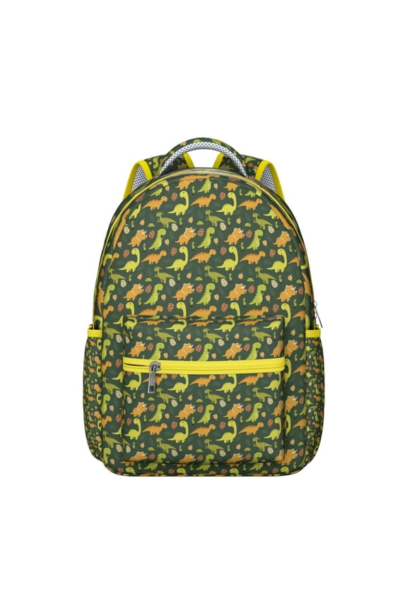 Cute Dino Lover Backpack for Student Roaring Dinosaur Pattern Colorful Watercolor Forest Nature Themed School Bookbag Student