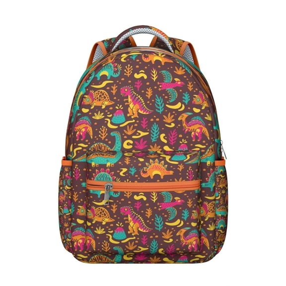 Cute Dino Pattern Student Backpack for School Student Cartoon Watercolor Dinosaur Print Design Colorful and Funny Look