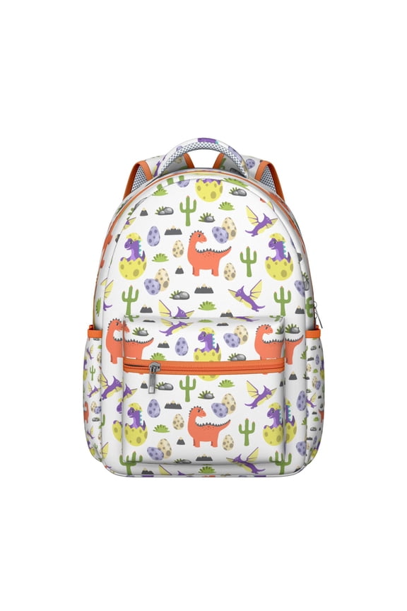 Cute Dino Pattern Student Backpack for School Student Cartoon Watercolor Dinosaur Print Design Colorful and Funny Look
