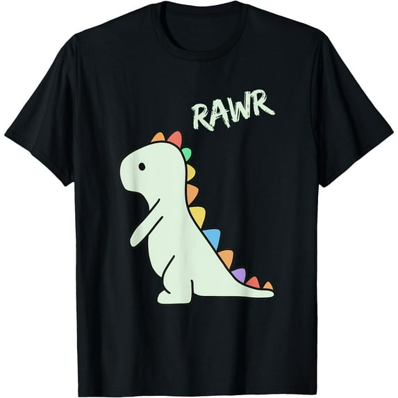 Cute Dino Rawr Dinosaur Roaring Funny Kid Dino Cartoon Unisex T-Shirt for Men Women Kids,Black Color,Size YXL