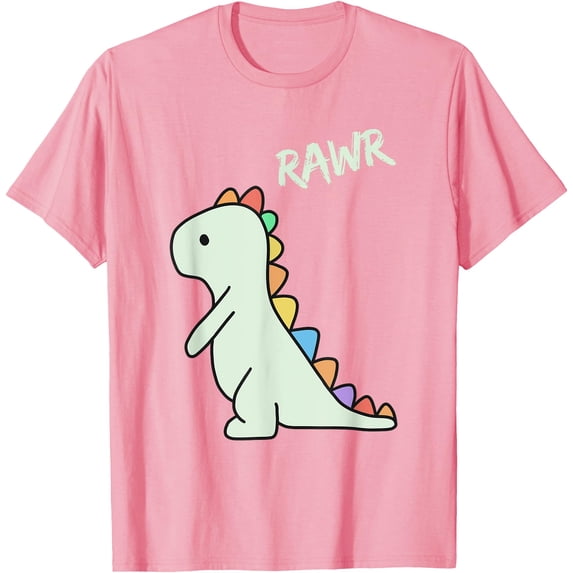 Cute Dino Rawr Dinosaur Roaring Funny Kid Dino Cartoon Unisex T-Shirt for Men Women Kids,Light Pink Color,Size 4XL