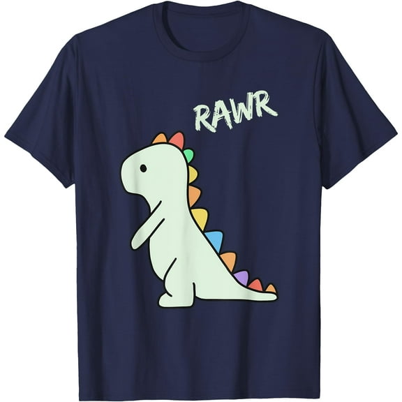 Cute Dino Rawr Dinosaur Roaring Funny Kid Dino Cartoon Unisex T-Shirt for Men Women Kids,Navy Color,Size M