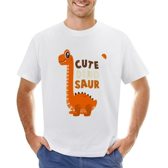 Cute Dino Saur Vintage T-shirt Mens Cotton Classic Crewneck Short Sleeve Tees Unisex White 3XL
