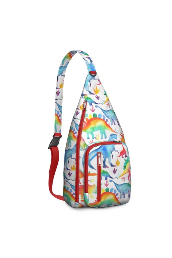 Cute Dino Sling Backpack - Cartoon Dinosaur Pattern Shoulder Bag, Compact Water-Resistant Pack for Travel Essentials