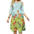 thumbnail image 1 of Cute Dinos in Sunny Field Women's 3/4 Sleeve Dresses Elegant A-Line Midi Dress Flare Summer Casual Sundress, 1 of 9