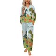 thumbnail image 1 of Cute Dinos in Sunny Field Womens Pyjamas Set Button Up Pyjamas Womens with Long Sleeve Top And Wide Leg Pants V-neck Loungewear Sets, 1 of 9