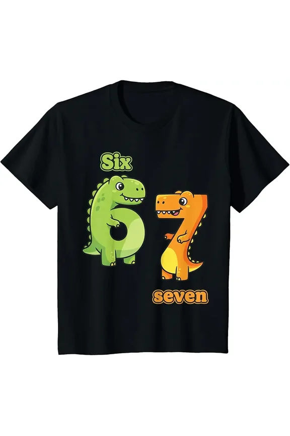 Cute Dinosaur 6 and 7 Numbers Men Graphic Short Sleeve T-Shirt