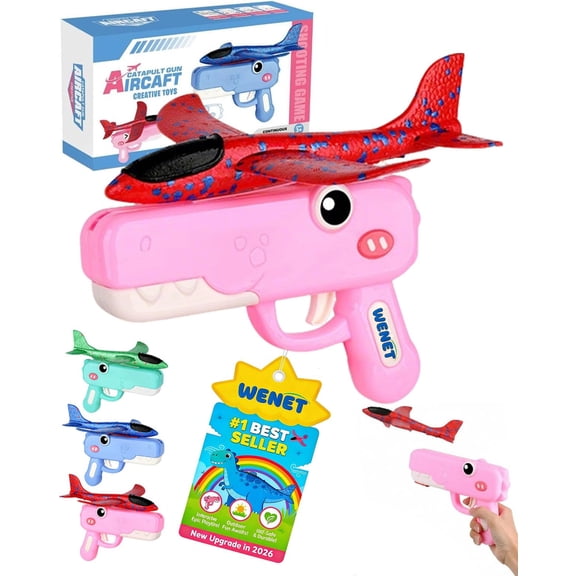 Cute Dinosaur Airplane Launcher Toy, 8'' Foam Glider Plane Catapult Toy, Boxed Version Outdoor Flying Aircraft, Easy Launch Long Distance Fun Toy for Birthday Gifts Party Favors
