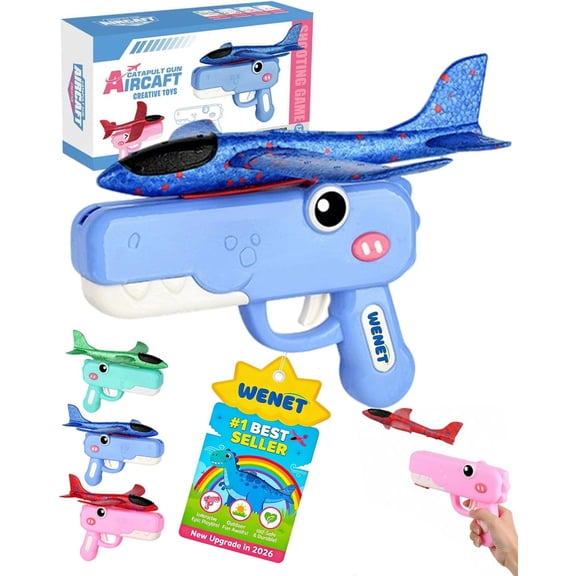 Cute Dinosaur Airplane Launcher Toy, 8'' Foam Glider Plane Catapult Toy, Boxed Version Outdoor Flying Aircraft, Easy Launch Long Distance Fun Toy for Birthday Gifts Party Favors