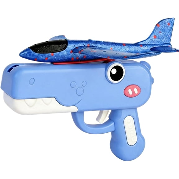 Cute Dinosaur Airplane Launcher Toy -Boxed Version, 8'' Foam Glider Plane - Outdoor Flying Catapult Toy - Fun Birthday Gifts, Easy to Launch Foam Aircraft (Blue)