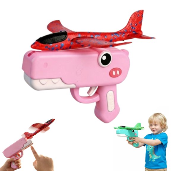Cute Dinosaur Airplane Launcher Toy Boxed Version Foam Glider Plane Outdoor Flying Catapult Toy Fun Birthday Gifts Easy to Launch Foam Aircraft (Pink)