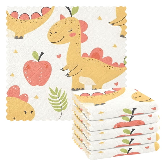 Cute Dinosaur Apples Kitchen Towels 6 Pcs Dish Towels Absorbent Soft Quick Dry Towel Dish Rags for Washing Dishes