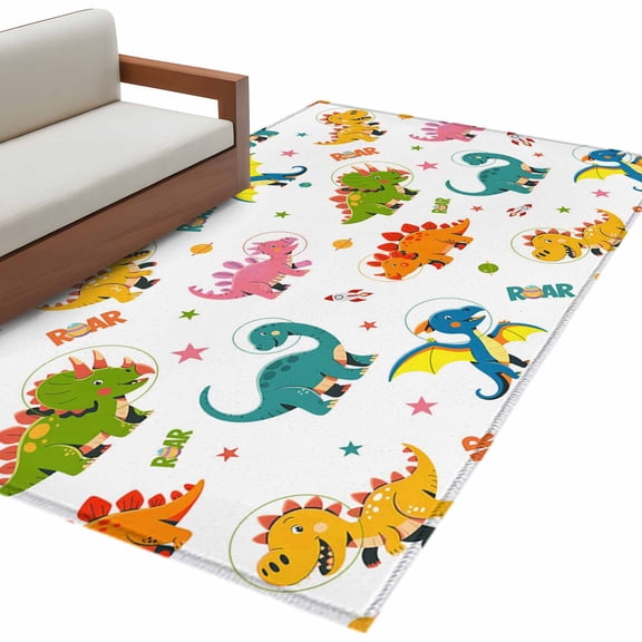 Cute Dinosaur Area Rugs Collection 4'x6', Cartoon Dino Funny Boys Girls Children Non Slip Indoor Rectangle Throw Runner Rug Floor Mat Carpet for Living Room Dining Table Bedroom Nursery