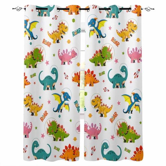 Cute Dinosaur Blackout Curtains for Bedroom, Thermal Insulated Drapes, Cartoon Dino Funny Boys Girls Children Black Out Curtains 63 Inch Long Room Darkening Kitchen Curtains 42"x63" 2 Panels