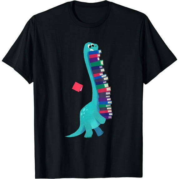Cute Dinosaur Book Reading T-Shirt Black 3X-Large