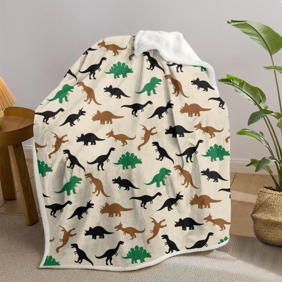 Cute Dinosaur Cartoon Pattern Soft Sherpa Fleece Throw Blanket, Warm Cozy Plush Blanket for Sofa Bed Couch, All Season, 30"x40"