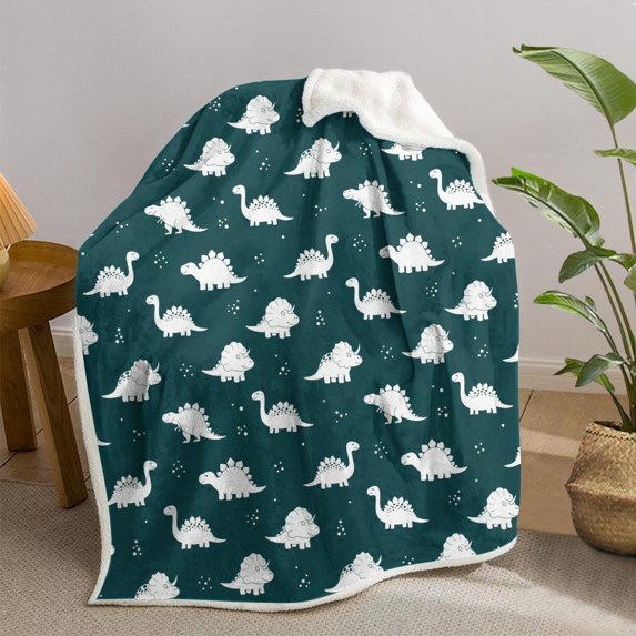 Cute Dinosaur Cartoon Pattern Soft Sherpa Fleece Throw Blanket, Warm Cozy Plush Blanket for Sofa Bed Couch, All Season, 30"x40"