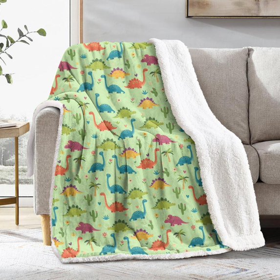 Cute Dinosaur Cartoon Pattern Soft Sherpa Fleece Throw Blanket, Warm Cozy Plush Blanket for Sofa Bed Couch, All Season, 40"x50"