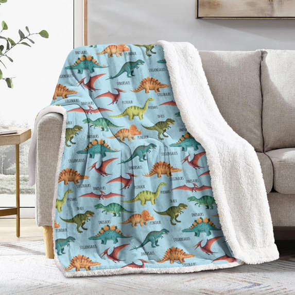Cute Dinosaur Cartoon Pattern Soft Sherpa Fleece Throw Blanket, Warm Cozy Plush Blanket for Sofa Bed Couch, All Season, 40"x50"