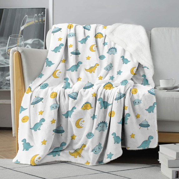 Cute Dinosaur Cartoon Pattern Soft Sherpa Fleece Throw Blanket, Warm Cozy Plush Blanket for Sofa Bed Couch, All Season, 50"x60"