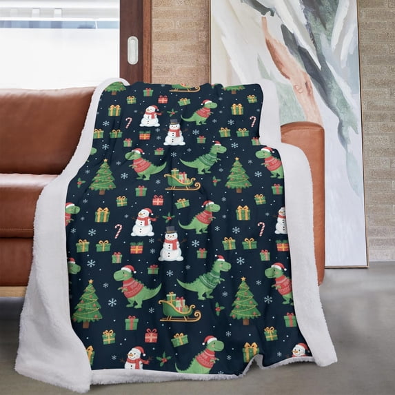 Cute Dinosaur Cartoon Pattern Soft Sherpa Fleece Throw Blanket, Warm Cozy Plush Blanket for Sofa Bed Couch, All Season, 60"x80"