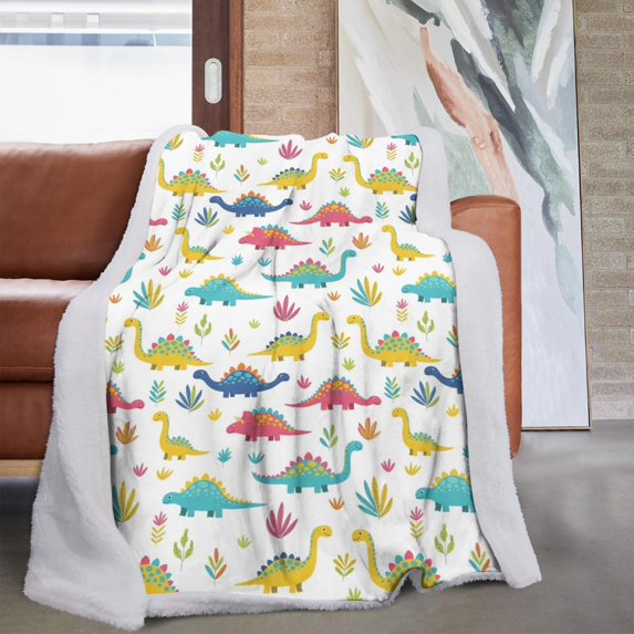 Cute Dinosaur Cartoon Pattern Soft Sherpa Fleece Throw Blanket, Warm Cozy Plush Blanket for Sofa Bed Couch, All Season, 60"x80"
