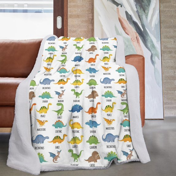 Cute Dinosaur Cartoon Pattern Soft Sherpa Fleece Throw Blanket, Warm Cozy Plush Blanket for Sofa Bed Couch, All Season, 60"x80"