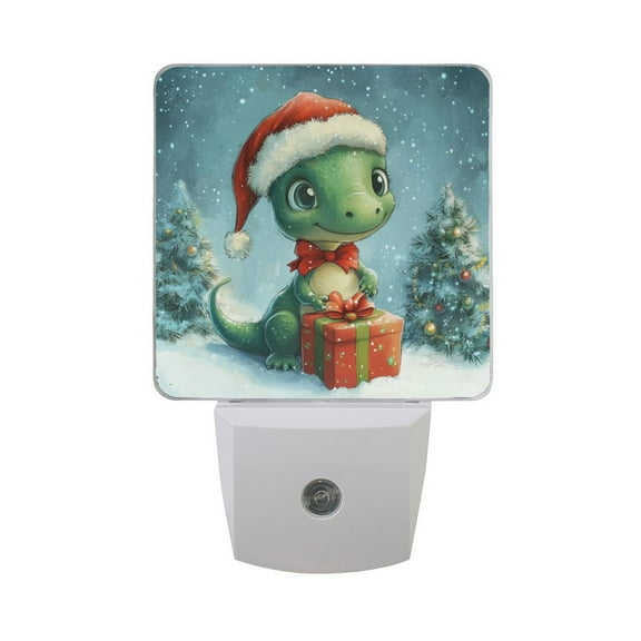 Cute Dinosaur Celebrate Christmas Present Trees LED Night Light with Smart Sensor Plug Into Wall Dusk to Dawn 2 packs