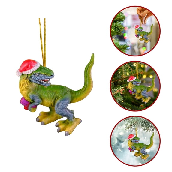 Cute Dinosaur Christmas Ornament, Acrylic Hanging Pendant with Santa Hat, Festive Xmas Tree Decor for Kids, Holiday Home Decoration, 1PC