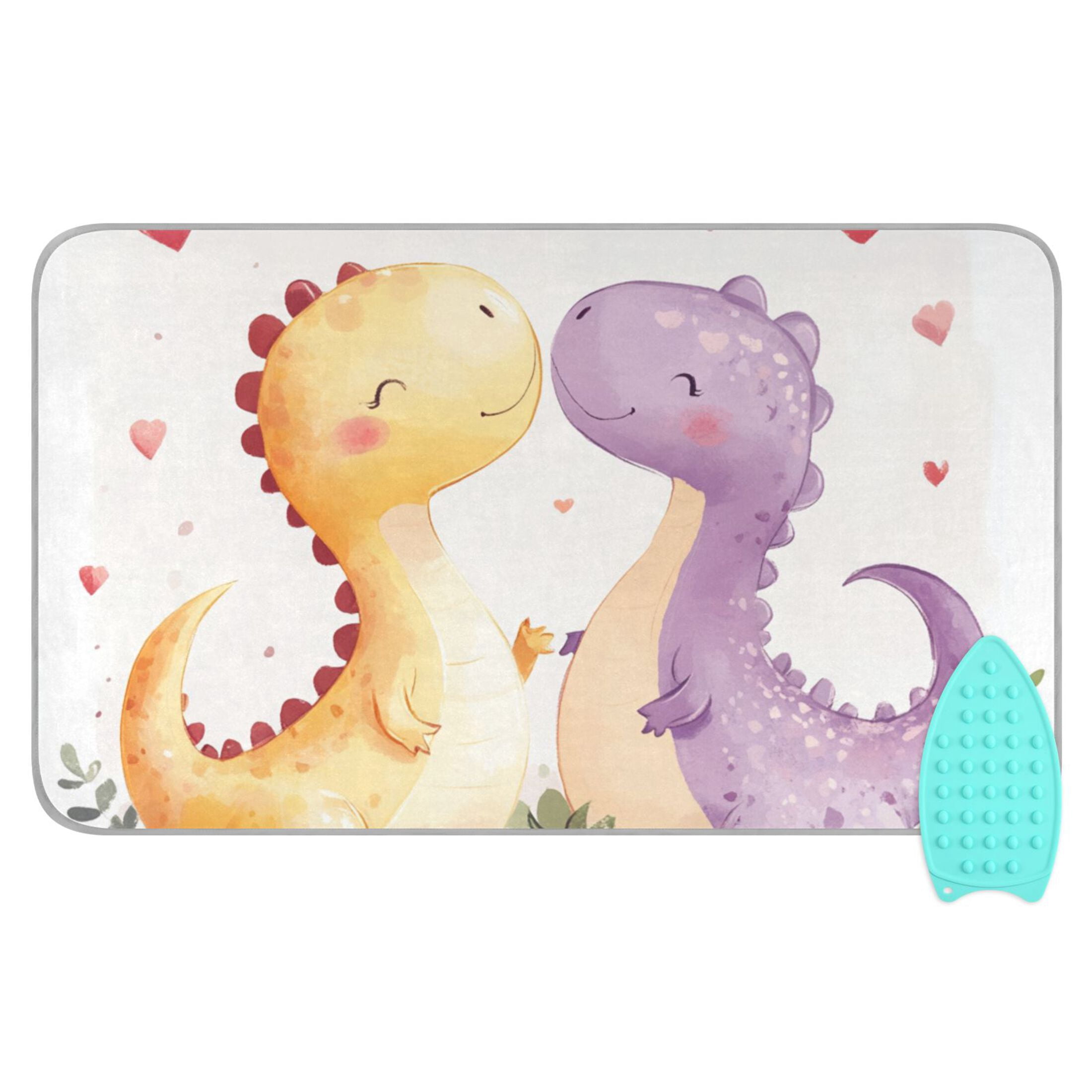 Cute Dinosaur Couple Valentine Hearts Ironing Mat Blanket Portable Travel Ironing Pad Heat Resistant Pad 47.2" x 27.6”