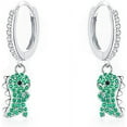 thumbnail image 1 of Cute Dinosaur Dangle Hoop Earrings S925 Sterling Silver Green Cubic Zirconia Crystal Lovely Animal Dangling Charm Drop Huggie Hoops Studs Earring Dainty Jewelry for Women, 1 of 8