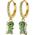 thumbnail image 1 of Cute Dinosaur Dangle Hoop Earrings S925 Sterling Silver Green Cubic Zirconia Crystal Lovely Animal Dangling Charm Drop Huggie Hoops Studs Earring Dainty Jewelry for Women, 1 of 5