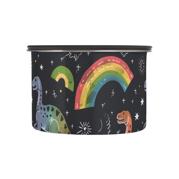 Cute Dinosaur Dino Animal Rainbow Airtight Coffee Bean Canister 17oz Food Storage Containers with Lids For Gournd, Tea, Sugar, Flour, Rice, Cereal, Candy Cookie Jar