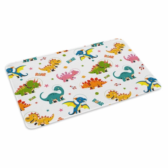 Cute Dinosaur Doormat Outdoor Entrance 16"x24", Cartoon Dino Funny Boys Girls Children Absorb Moisture Dirt Door Mats, Non-Slip Rubber Backing Floor Mats Indoor, Low-Profile Front Door Rugs