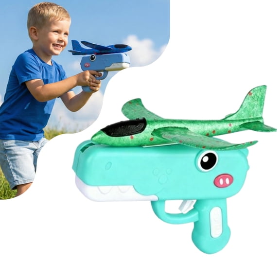 Cute Dinosaur Foam Airplane Launcher, Flying Glider Catapult Toy - Outdoor Sport Toys - Long Range Airplane Toys - Birthday Gifts & Party Favors Green