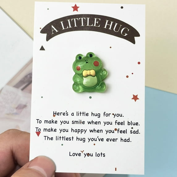 Cute Dinosaur Frog Pocket Hug Greeting Card - Warm Encouragement Card with Mini Hug Token, Perfect Gift for Kids & Friends (B)