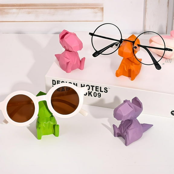 Cute Dinosaur Glasses Holder - 4pcs Resin Eyeglass Display Stand for Nightstand & Desktop Organizer - Multi-Color Eyewear Storage - Perfect Home & Office Decor for All Ages
