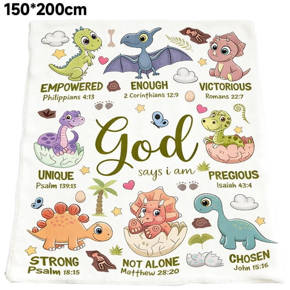 Cute Dinosaur Hd Digital Print Flannel Throw, God Says I Am Themed Blanket, Lightweight Flannel Throw Soft Warm Dinosaur Blanket Gifts for Boys and Girls, Contemporary Animal Theme All-Season