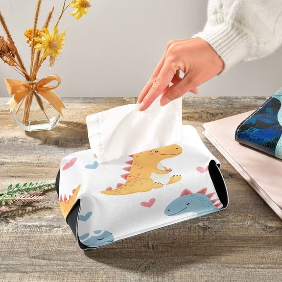 Cute Dinosaur Heart Egg Leather Tissue Box Cover Rectangle Tissue Holder Foldable