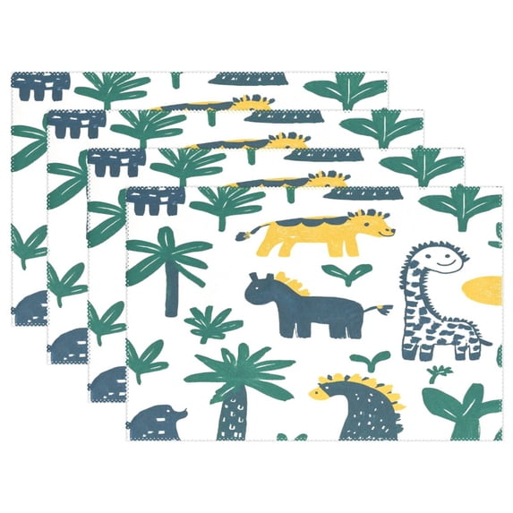 Cute Dinosaur Illustration 4-Piece 12x18in Heat-Proof Place Mats Set, Non-Slip for Family Dining