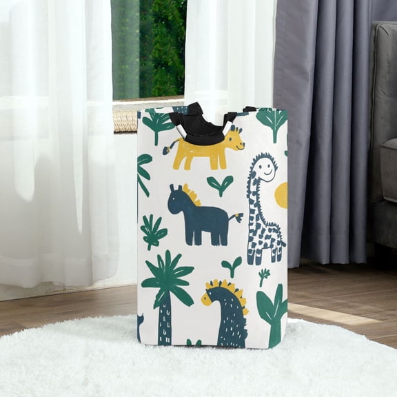Cute Dinosaur Illustration Foldable Laundry Hamper 12.6x11x22.7in with Handles for Bathroom Bedroom Storage