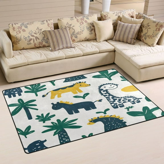 Cute Dinosaur Illustration Soft Polyester Area Rug 31''x20'', Non Slip, Memory Foam, Water Absorbent