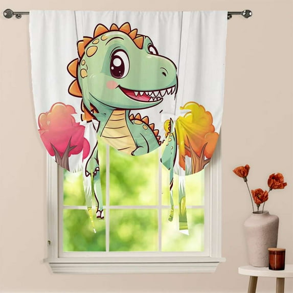 Cute Dinosaur In Forest Window Curtain for Living Room Roman Curtain Kitchen Tie-up Curtains Adjustable Drapes