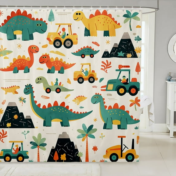 Cute Dinosaur Shower Curtains Cartoon Animal Dinosaur Bath Curtain Kawaii Dino Bathroom Decor Lovely Excavator Print Waterproof Curtain Teens Dinosaur Curtain,72" W x 72" L