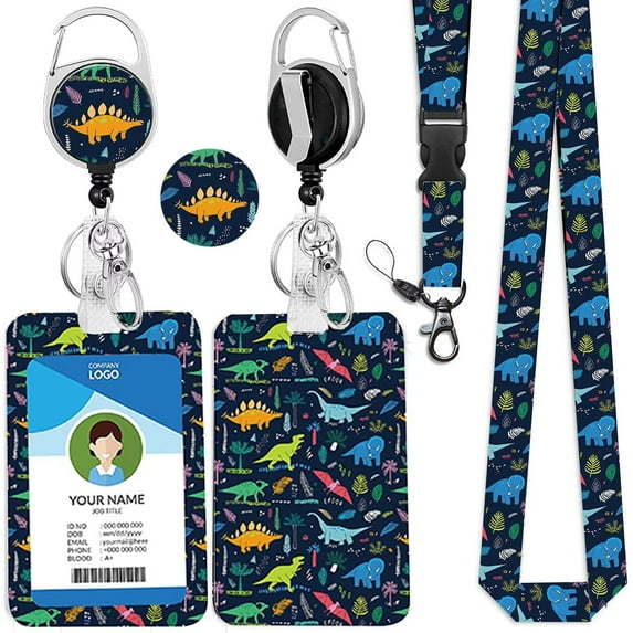 Cute Dinosaur Lanyards for Id Badges, Retractable ID Badge Holder with Detachable Lanyard, Cute Cartoon Badge Reel Heavy Duty with Carabiner Clip, Nurse Teacher Office